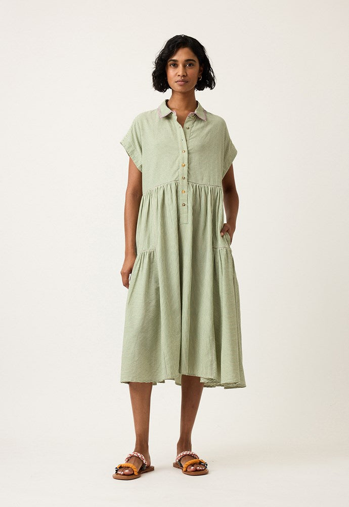 Nancybird- Maja Dress - Green Stripe - S26-A59GS