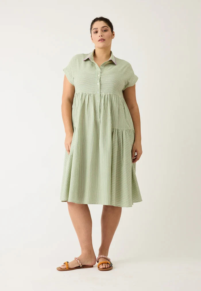 Nancybird- Maja Dress - Green Stripe - S26-A59GS