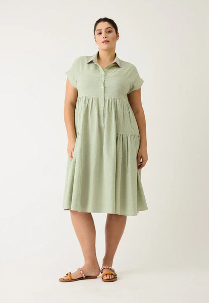 Nancybird- Maja Dress - Green Stripe - S26-A59GS