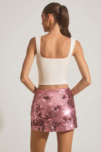 Sequin-Embellished Mini Skirt in Pink