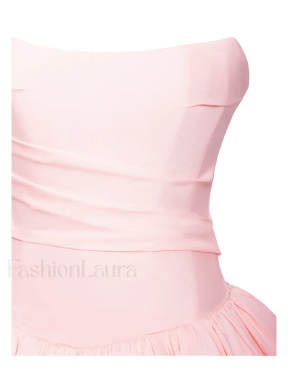 Oletta Pink Corset Strapless Graceful Bubble Hem Mini Dress