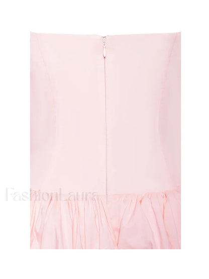 Oletta Pink Corset Strapless Graceful Bubble Hem Mini Dress