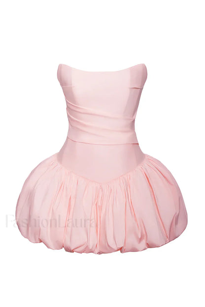 Oletta Pink Corset Strapless Graceful Bubble Hem Mini Dress
