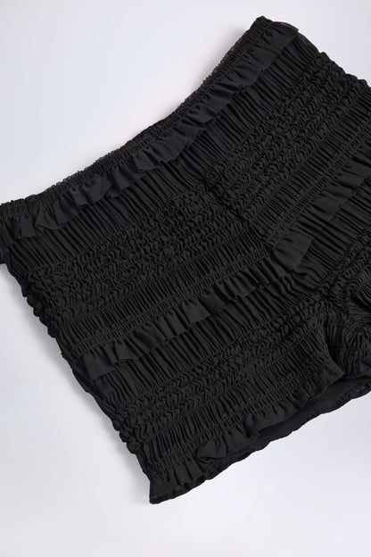 Ruffled Mid-Rise Shorts in Black