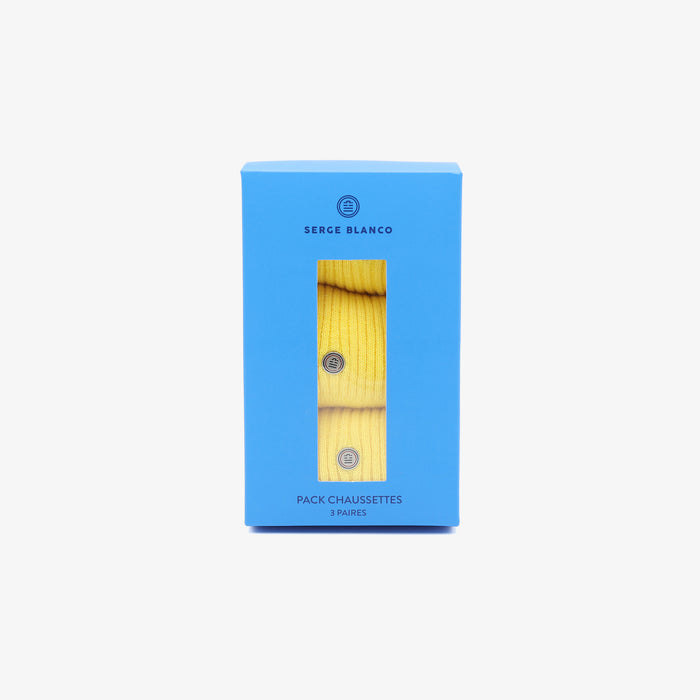 Pack 3 paires de chaussettes longues unies jaune citron SERGE BLANCO