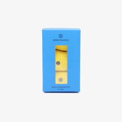 Pack 3 paires de chaussettes longues unies jaune citron SERGE BLANCO