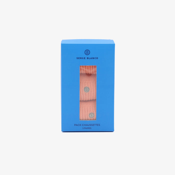 Pack 3 paires de chaussettes longues unies orange corail SERGE BLANCO