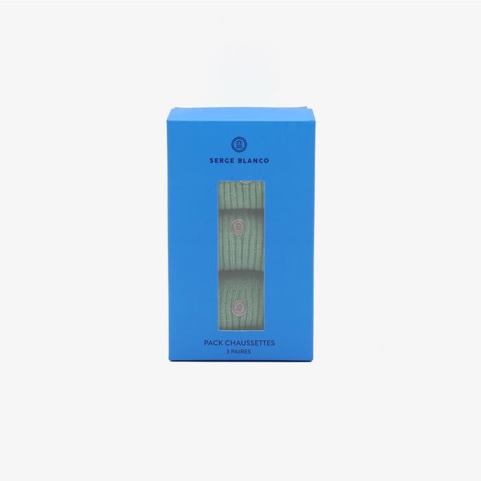 Pack 3 paires de chaussettes longues unies vert amande SERGE BLANCO