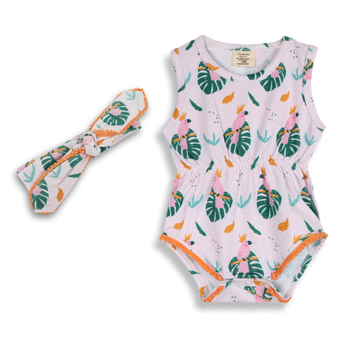 Parrot Short Baby Romper + Headband Set (Organic Jersey)