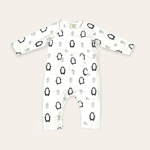 Penguin Kangaroo Pocket Baby Jumpsuit (Organic Jersey) by Viverano Organics