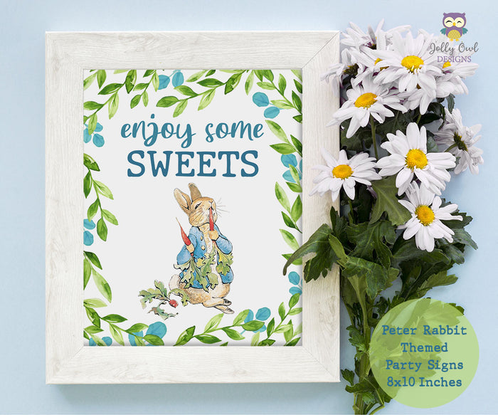 Peter Rabbit Party Signs - Enjoy Some Sweet - Jolly Owl Designs