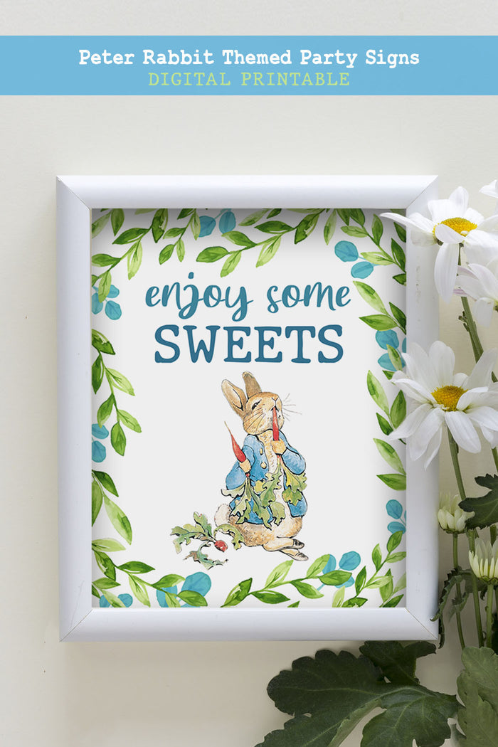 Peter Rabbit Party Signs - Enjoy Some Sweet - Jolly Owl Designs