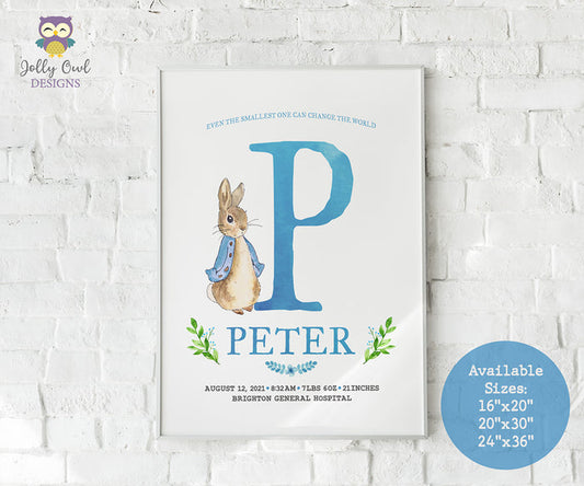 Peter Rabbit Themed Printable Baby Birth Stats Display - Nursery Room Decor