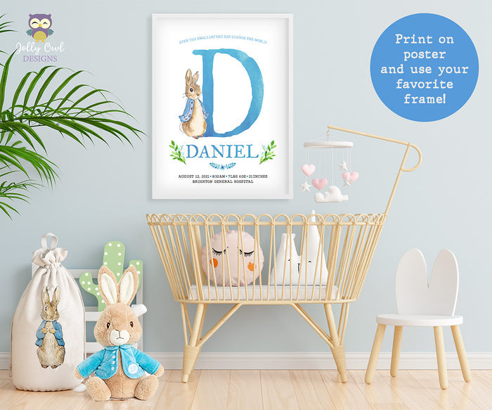 Peter Rabbit Themed Printable Baby Birth Stats Display - Nursery Room Decor