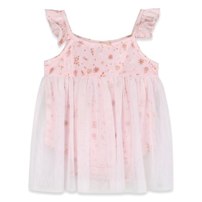 Pink Floral Tutu Romper Baby Dress (Organic Jersey)