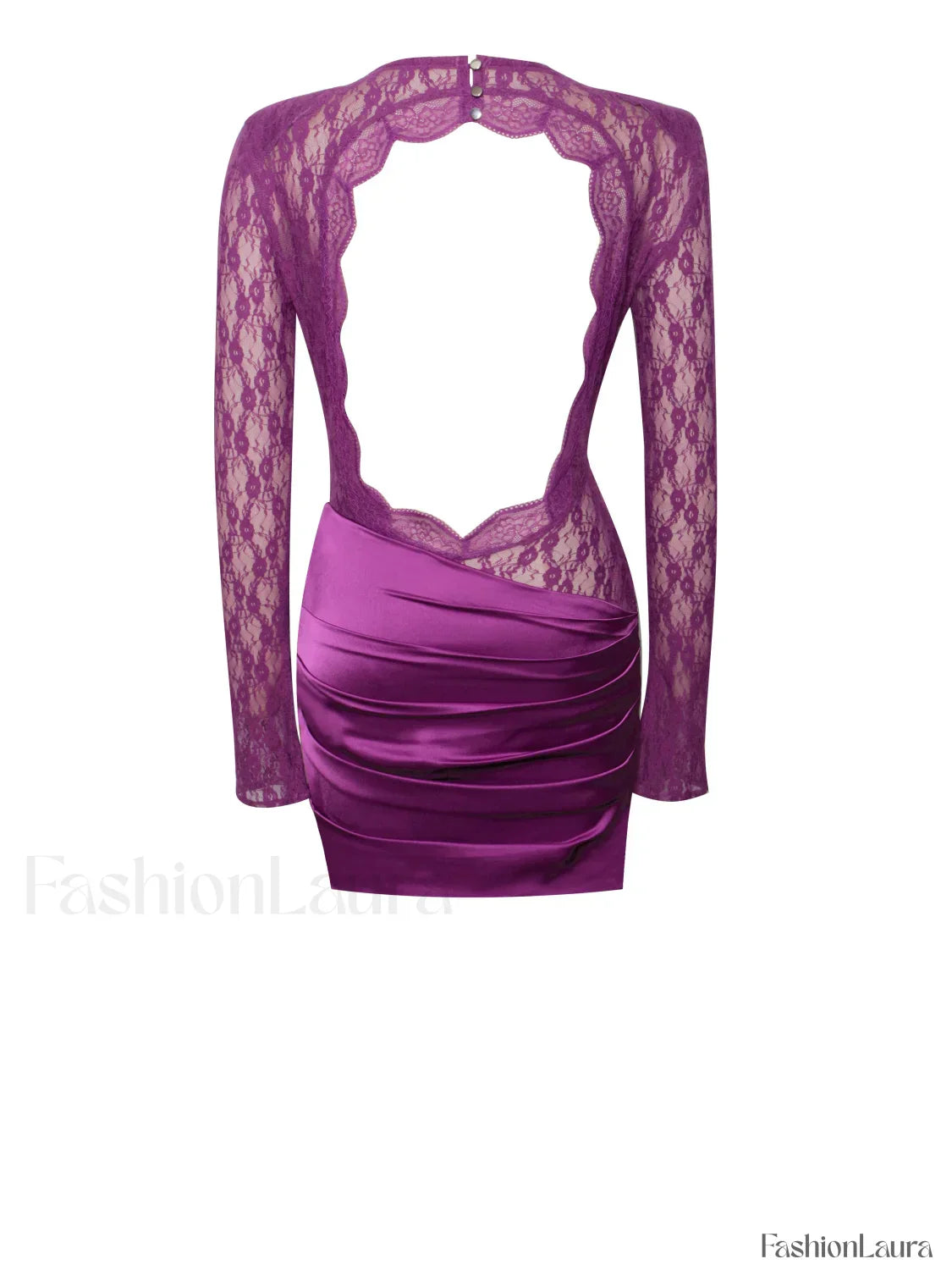 Quartney Purple Long Sleeve Graceful Lace Satin Mini Dress