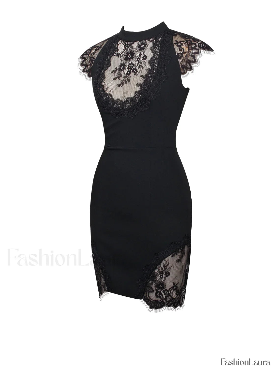 Quinella Black Lace Charming Crepe Backless Mini Dress