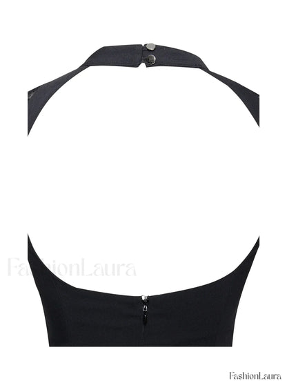 Quinella Black Lace Charming Crepe Backless Mini Dress
