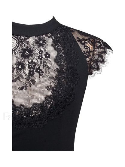 Quinella Black Lace Charming Crepe Backless Mini Dress