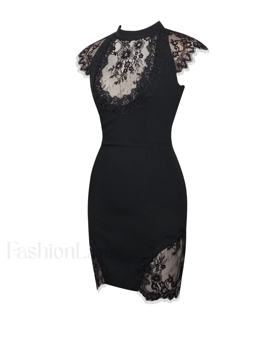 Quinella Black Lace Charming Crepe Backless Mini Dress