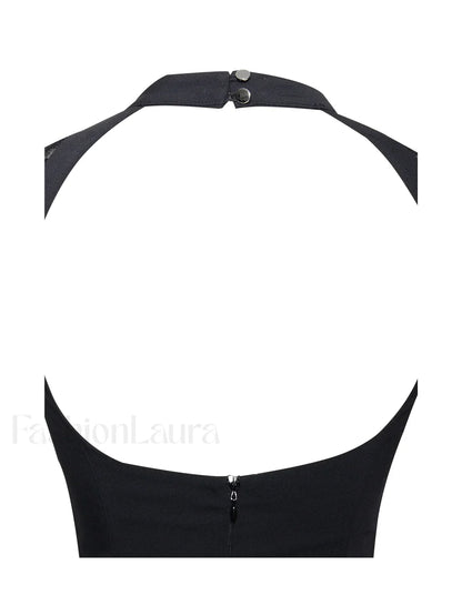 Quinella Black Lace Charming Crepe Backless Mini Dress