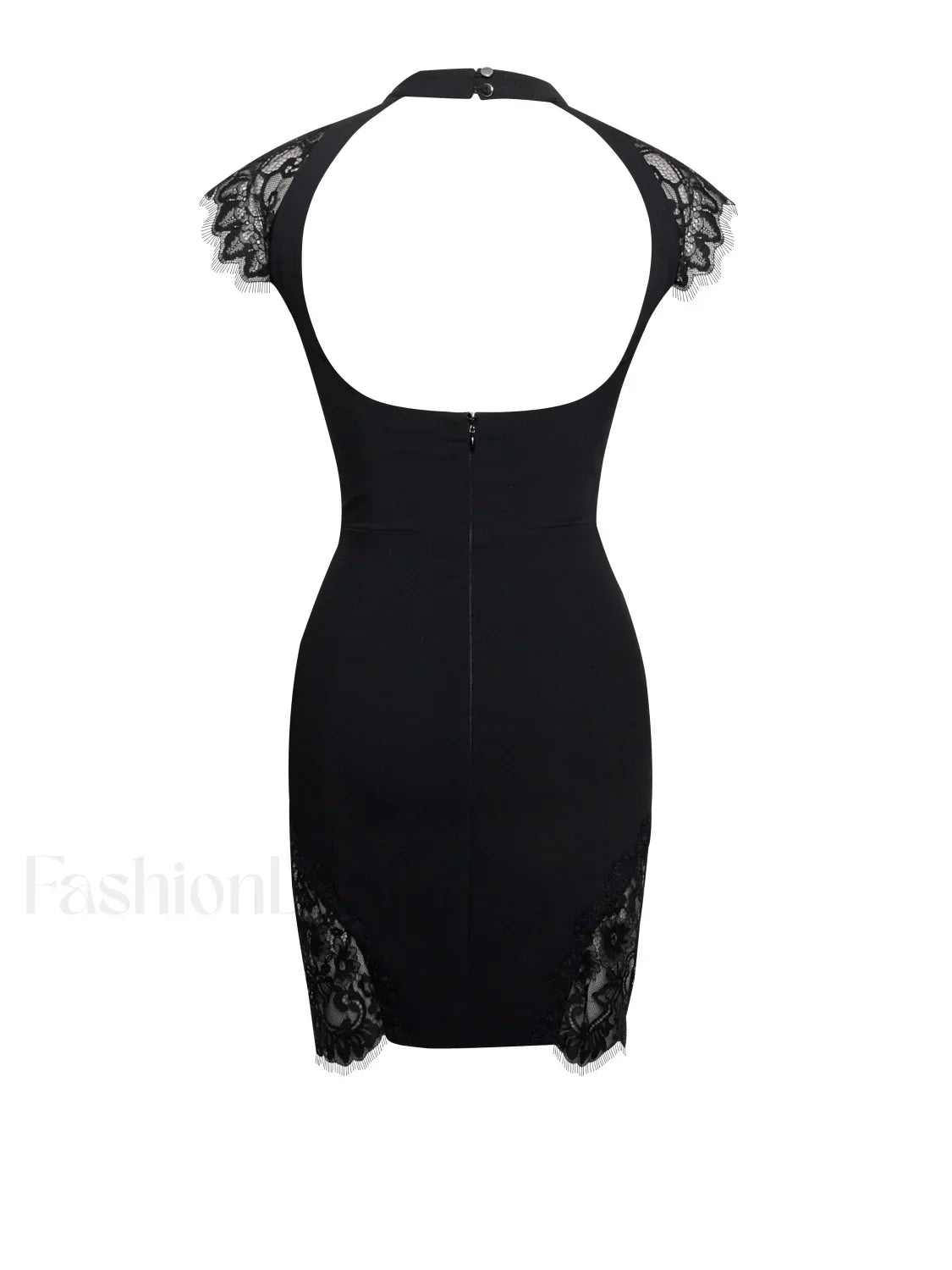 Quinella Black Lace Charming Crepe Backless Mini Dress