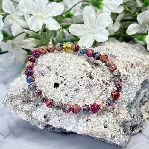 Rainbow Sea Sediment Jasper Stretch Bracelet - Artisan Made