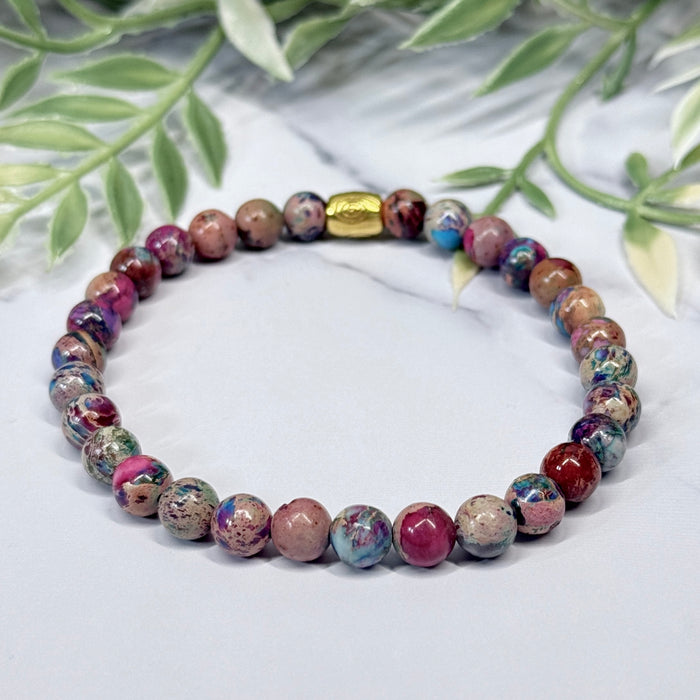 Rainbow Sea Sediment Jasper Stretch Bracelet - Artisan Made