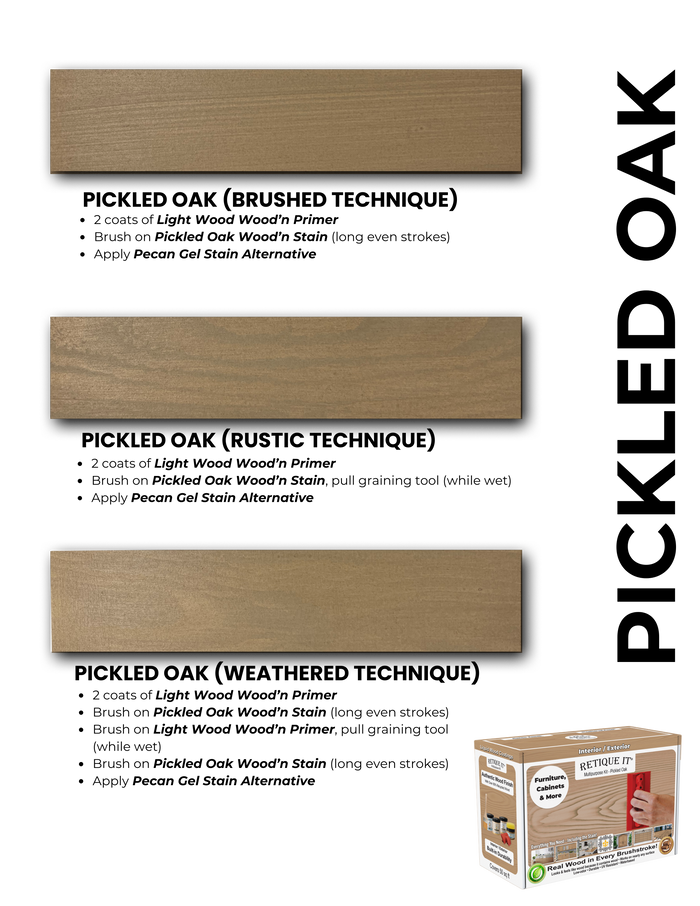 Retique It Wood Finish Kits fan deck brochure showing various wood finish samples and color options.