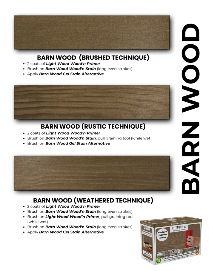 Retique It Wood Finish Kits fan deck brochure showcasing various wood finish options and color samples.
