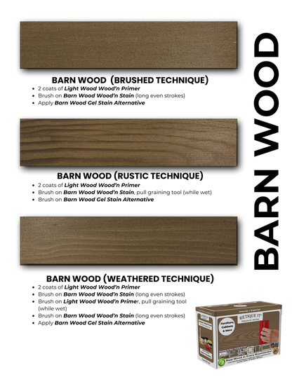 Retique It Wood Finish Kits fan deck brochure showcasing various wood finish options and color samples.
