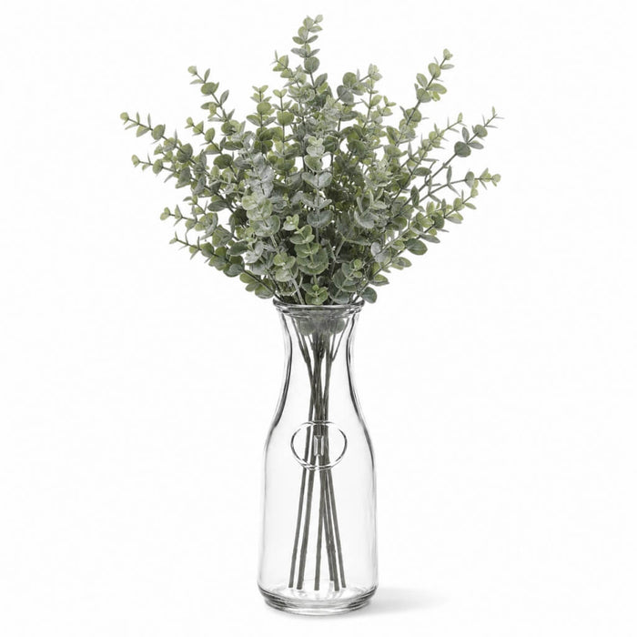 8" Milk Bottle Vase with a bundle of green eucalyptus stems