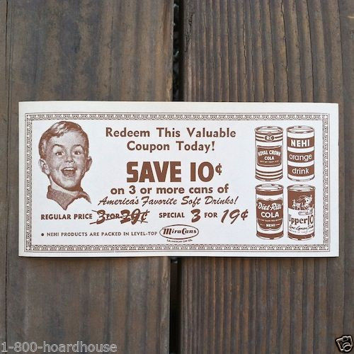 ROYAL CROWN NEHI SODA Redemption Coupon 1950