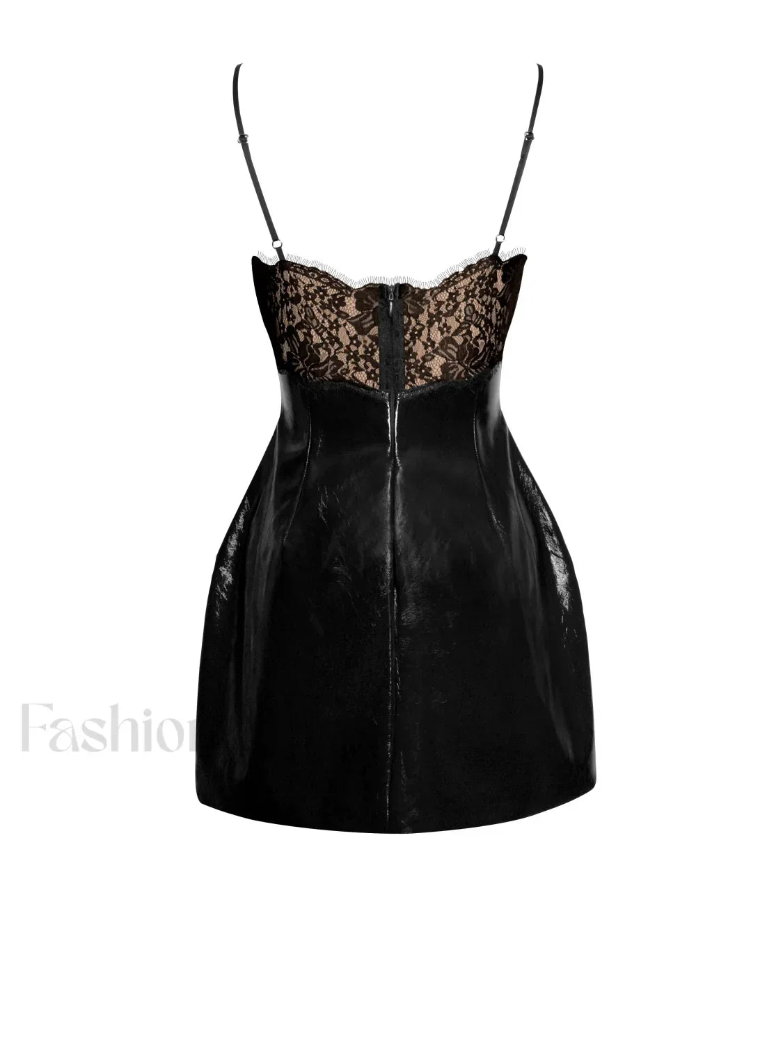 Shelby Black Vegan Leather Graceful with Lace Mini Dress