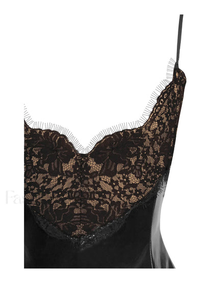 Shelby Black Vegan Leather Graceful with Lace Mini Dress