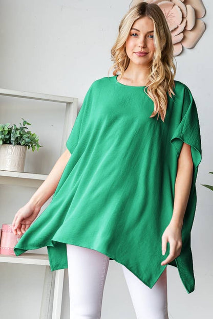 SHORT SLEEVE SOLID LOOSE FIT TOP: HUNTER GREEN