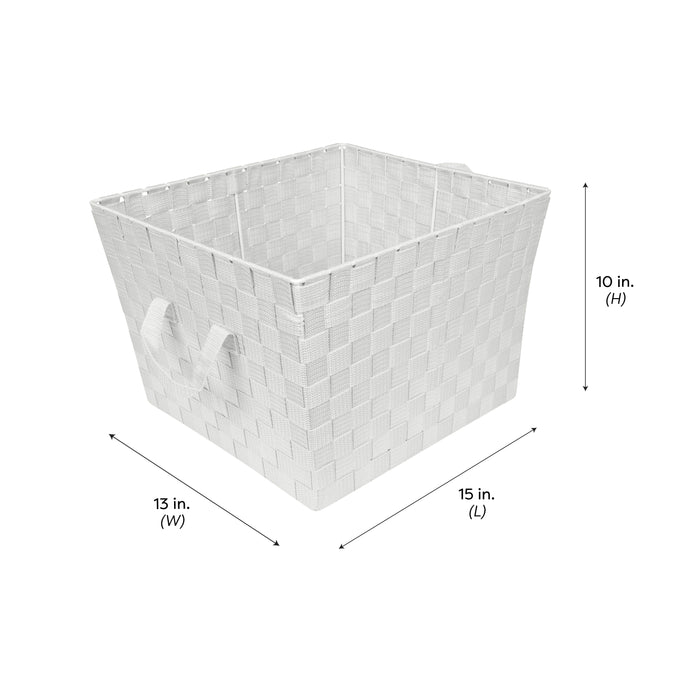 Simplify Large 15" Woven Strap Storage Bin-White