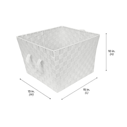 Simplify Large 15" Woven Strap Storage Bin-White