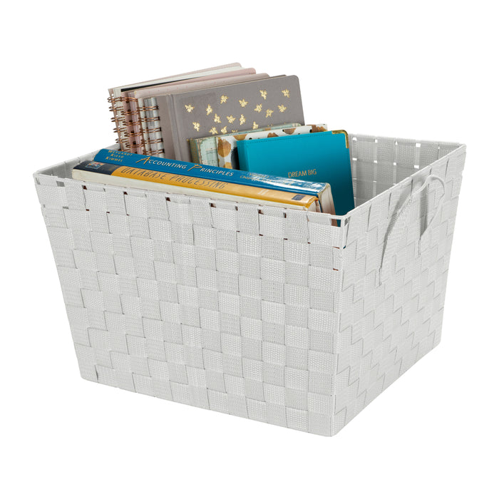 Simplify Large 15" Woven Strap Storage Bin-White