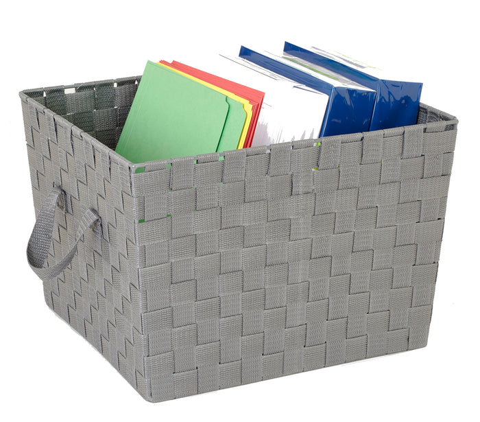 Simplify Large 15" Woven Strap Storage Bin-White