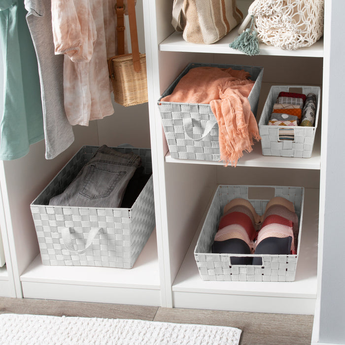Simplify Large 15" Woven Strap Storage Bin-White