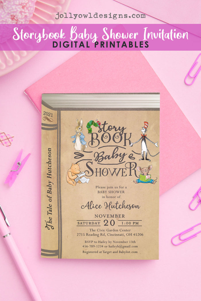 Storybook or Book Themed Baby Shower Invitation - Jolly Owl Designs