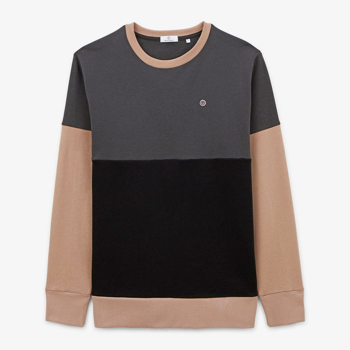 Sweat col rond tricolore gris anthracite homme serge blanco