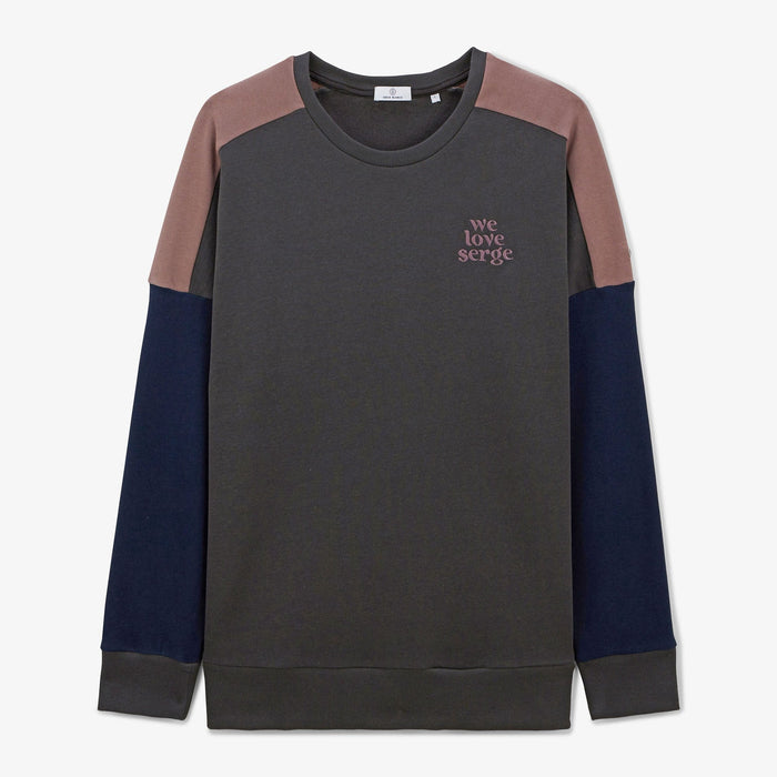 Sweat en molleton col rond WE LOVE SERGE gris anthracite en coton homme SERGE BLANCO