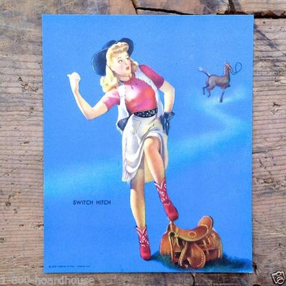 SWITCH HITCH Elvgren Art Lithograph Pinup Print 1940s