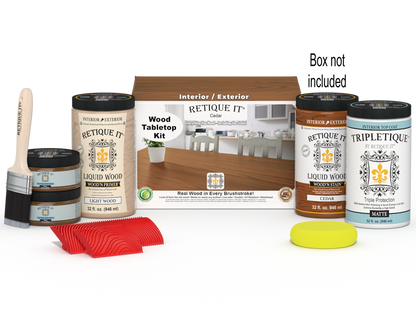 Retique It Wood'n Finish Kit Cedar stain set with four large bottles for tabletop woodworking projects.
