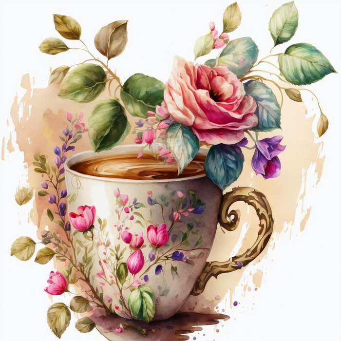 Tea and Flowers Diamond Painting-Diamond Painting Hut