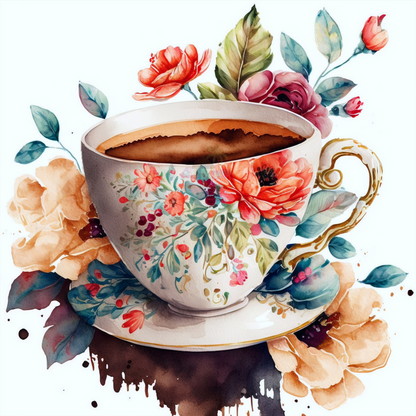 Tea and Flowers Diamond Painting-Diamond Painting Hut
