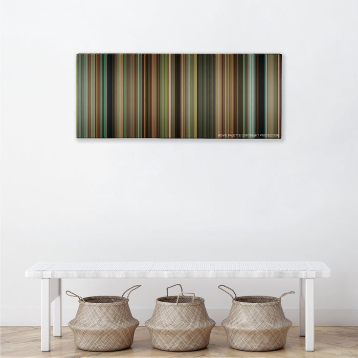 The Blind Side color palette canvas above a white bench with three woven baskets