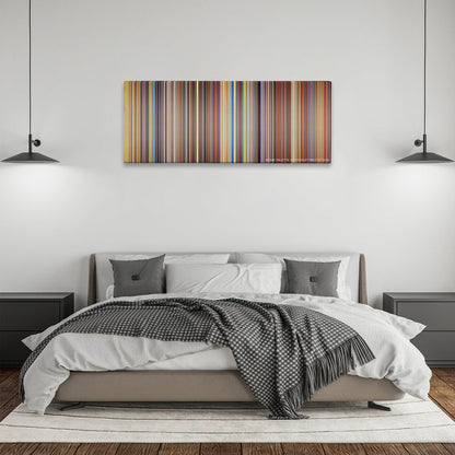 The Fifth Element color palette canvas above a bed, between two black pendant lamps
